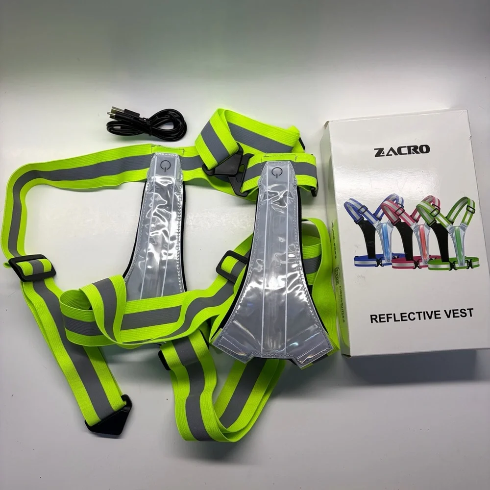 New Zacro Reflective Vest LED 5 Colors Waterproof Neon Green Charging Cable